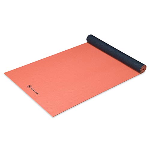 Gaiam Yoga Mat Classic Solid Color Reversible Non Slip Exercise & Fitness Mat for All Types of Yoga, Pilates & Floor Workouts, Guava Navy, 4mm