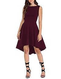 THANTH Vestidos para mujer Sin mangas Cuello alto Alto Bajo Vestido de cóctel skater