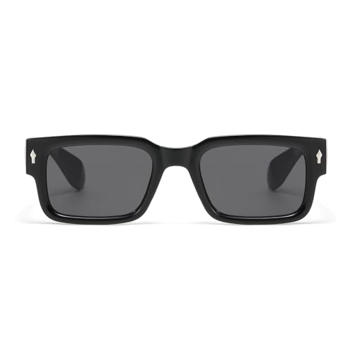 LJCZKA Retro Square Sunglasses for Women Men Fashion Rectangle Chunky Sun Glasses 90s Vintage Square Thick Frame Shades UV400 Protection