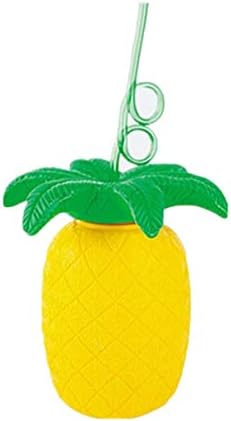 Popular Unique Cute Plastic Yellow and Green Pineapple Straw Drinking Cup for Kids (Yellow)