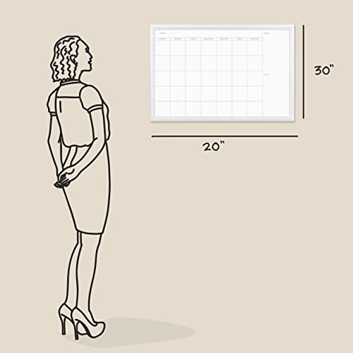 U Brands Dry Erase Calendar Board, 20 x 30 Inches, White Wood