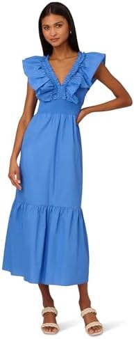 adrianna papell women's colorblocked halter dress Adrianna Papell Pleated Chiffon Floral Midi Trapeze Dress