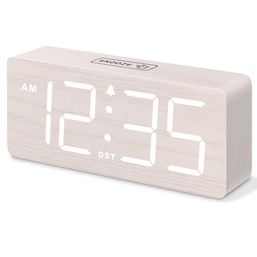 DreamSky Wooden Digital Alarm Clock for Bedroom with Large Numbers