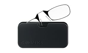 ThinOptics Reading Glasses + Black Universal Pod Case | Classic Collection, Black Frames, 2.00 Strength