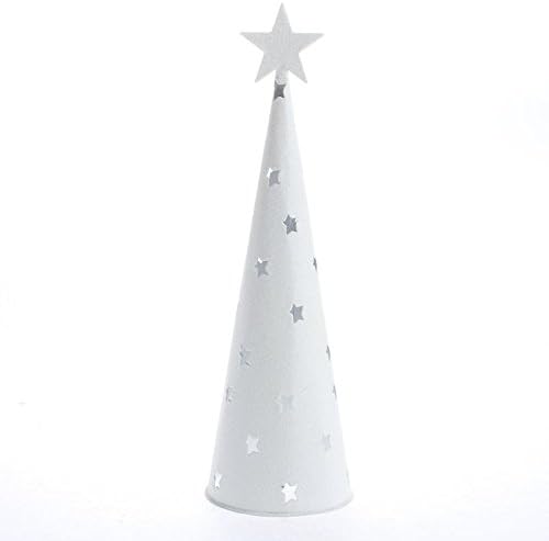 Sparkling White Glistening Cone Christmas Tree with Folk Star Cutouts for Holiday and Everyday Decor