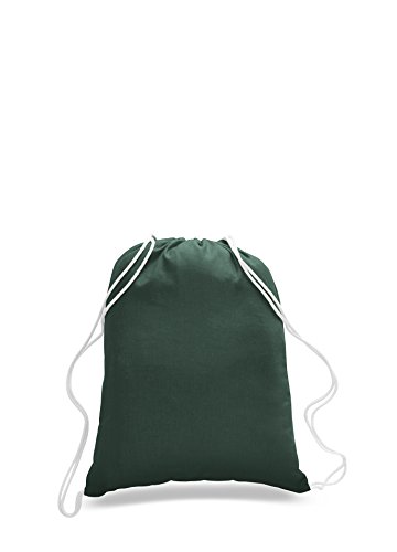 BagzDepot 100% COTTON Budget Friendly Sport Drawstring Bag Cinch Packs (Forest Green)