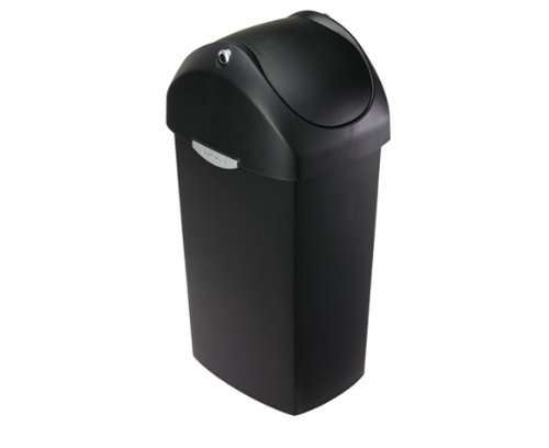 simplehuman 60 Liter / 16 Gallon Swing Lid Trash Can, Black Plastic