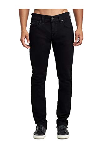 True Religion Men's Rocco Skinny Fit Stretch Jeans w/Flaps in Body Rinse Black