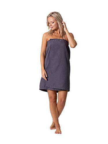 Turkish Linen Women's Waffle Spa Body Wrap with Adjustable Closure (One Size, Gray)