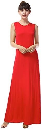 LA BASIC Women's Round Neck Rayon Jersey Maxi Dress BRIGHTRED S