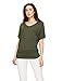 Made By Johnny MBJ WT1037 V Neck Short Sleeve Dolman Top with Side Shirring L Olive