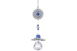 YU FENG Handmade Crystal Angel Suncatcher Hanging Turkish Blue Evil Eye Protection Pendant and Good Luck Charm Gift