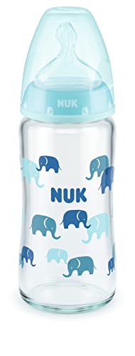 NUK ヌーク プレミアムチョイス ほ乳びん ゾウ ブルー 240ml 0ヶ月から 適温目盛付き ガラス製 FDNK10745143B