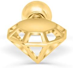 14K Solid Gold 5mm Jewelry Triangle Diamond Shaped Ear Studs Post Ball Earring Piercing For Women Sensitive Ears