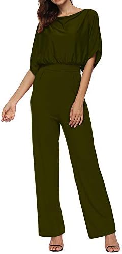 Zaoqee Women's Bat Wing Sleeve Loose Jumpsuit One Piece Casual Wide Legs Romper with Pockets
