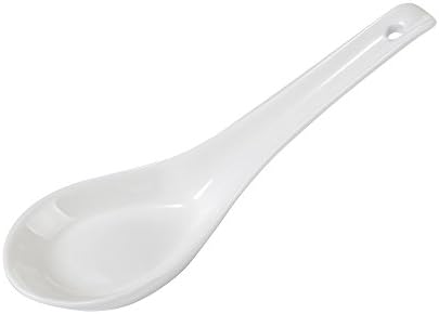 Porlien Chinese Soup Spoons 6 3/4", White Porcelain, Serving Rice, Wonton, Miso Soup, Cereal-4PCS