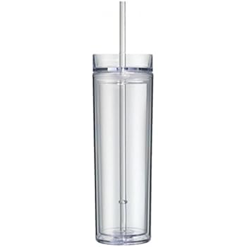 SimplyUnderstated Clear Acrylic Skinny Tumbler 16oz. Double Wall with Lid and Straw