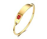 (Free Engraving) Stainless Steel Medical Alert ID Bangle Bracelet,Gold Plated,8