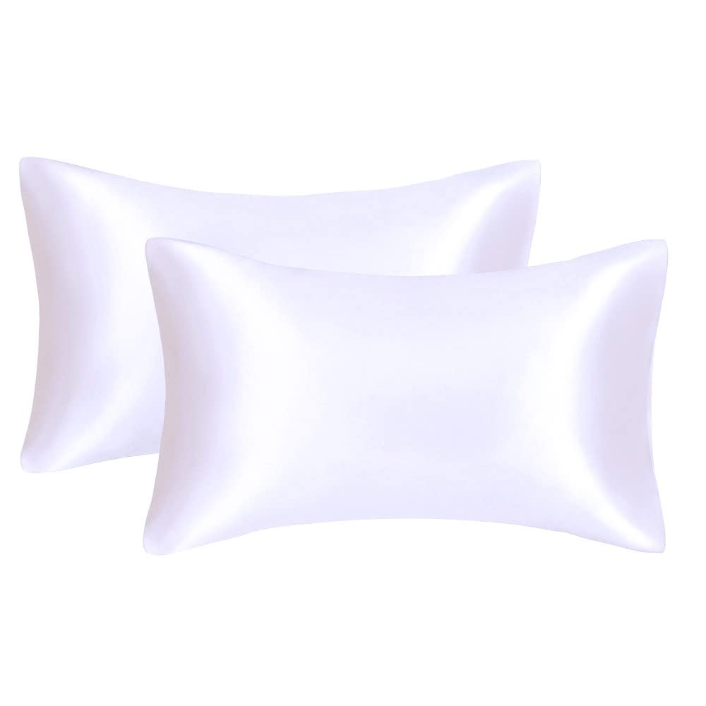 Juwenin Silky Satin Pillowcases Queen Standard For Facial Beauty Hair Health Face Care Hypoallergenic Set Of 2pcs (White)