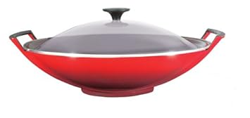 Le Creuset 25304360600460 - Wok de hierro colado esmaltado con tapa de cristal, 4,