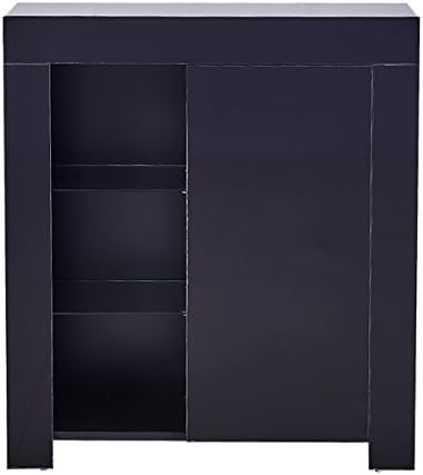 ospius Multi-Storage Dining Buffet Console Table Door Dresser with High Gloss front finish and LED-illuminated shelves (Black)