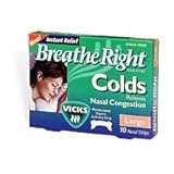 Breathe Right Nasal Strips with Vicks Mentholated Vapors for Colds, Large, 10-Count Boxes (Pack of 4)