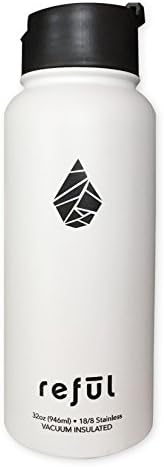 Reful Vacuum Insulated Hot and Cold Stainless Steel Water Bottle, Hygienic and Eco-Friendly, Wide Mouth - BPA Free, Extra Flip-Top Lid Included (White, 32oz)