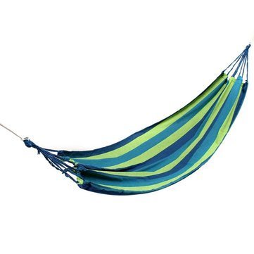 Blue : Generic Outdoor Colorful Stripe Canvas Hammock Swing Lying Recline Bed For Camping Hiking Picnic-parent