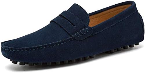 Jinbeile Men Suede Penny Loafers Moccasin Driving Shoes Slip On Flats Boat Shoes Black