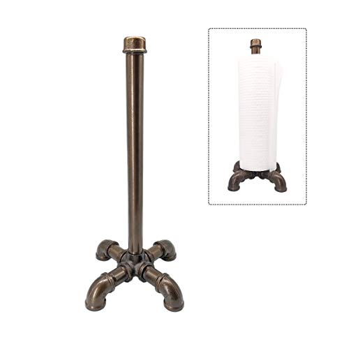 Rustic Industrial Standing Pipe Paper Towel Holder, Kitchen Tissue Holder Countertop for Kitchen & Bathroom, Simply Tear Roll Contemporary Paper Towel Holder Napkin Towel hold (Bronze)