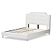 Baxton Studio BBT6376-White-Queen Bed with Upholstered Headboard, Queen, White