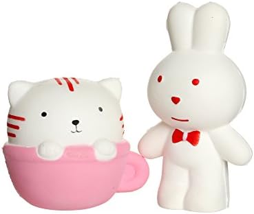 2 Pack Jumbo Squishies - Cup Cat Squishy and White Rabbit Scented Slow Rising Stress Relief Squishy Toy for Kids and Adults