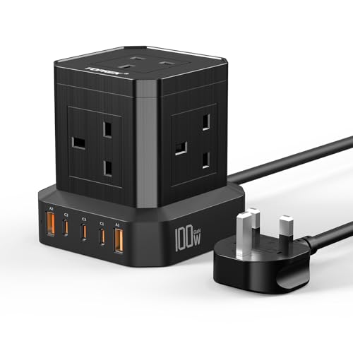 TOPREK 100W PD3.0 Fast Charge Extension Lead with Usb Slots, Simultaneous Fast-charging of 10 devices, Usb Extension Cable Multi Plug Extension Socket