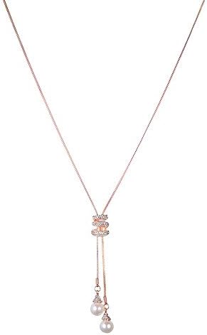 Clearance !!! Simayixx Ladies Fashion Charm Crystal Pearls Pendant Necklace Luxury Long Necklace Sweater (Rose Gold)