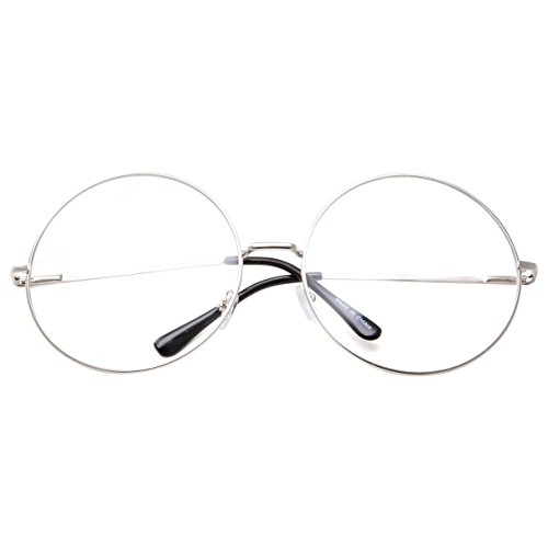 XXL Super Oversized Fashion Glasses Round Circle Frame Clear Lens Silver