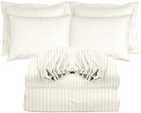 La' Marvel 6 Pieces Bedding Bundle Duvet Cover Set, 300 Thread Count 100% Cotton Sateen Weave, Ivory - King 180x200 cm