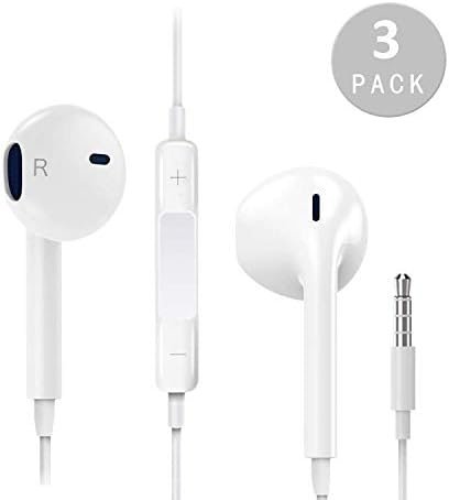 ShopGB® Headphones/Earphones/Earbuds 3.5mm Wired Headphones Earphones with Built-in Microphone & Volume Control Compatible with iPhone 6 SE 5S 4 iPod iPad Samsung/Android MP3 White (3 PACK)