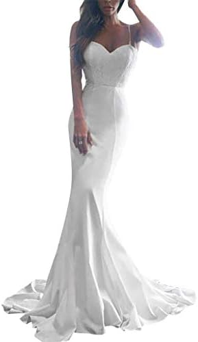 Seamount Women Camisole Ruffle Mermaid Beach Wedding Gown for Brides
