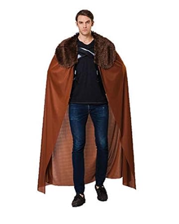 B&N Lang Umhang Cape Pelzkragen Mittelalterlich Game of Thrones Rollenspiel - Braun, Einheitsgröße
