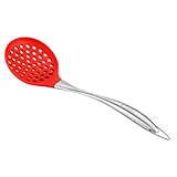Tenta Kitchen Premium Siliocne Nylon Stainless Steel Fring Spoon Strainer Slotted Spoon Ladle Spatula Turner Skimer Conlander Silicone Kitchen Utensil Set For Cooking Red (Silicone Slotted Spoon)