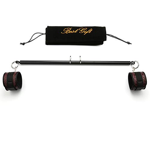Expandable Black Spreader Bar with 4 Leather Adjustable Straps Set for Home Yoga Exercise - Thumbnail 2