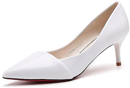 AalarDom Women's Pointed-Toe Pull-On Pu Spikes-Stilettos Pumps-Shoes with Bow-Tie, White-Bows, 37