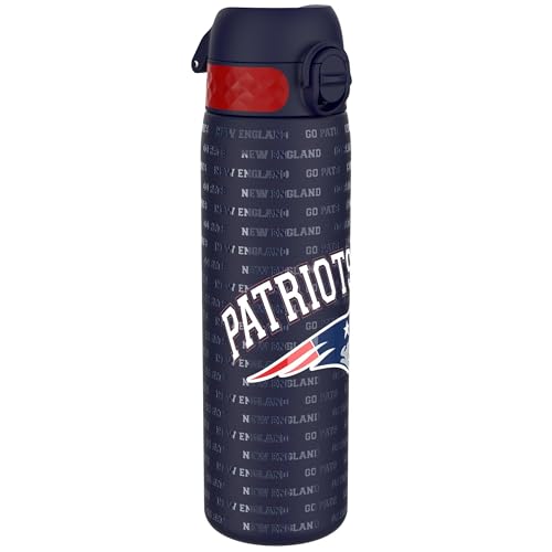 NFL New England Patriots Leichte Edelstahl Trinkflasche, 600 ml/20 oz, nicht isoliert, auslaufsicher, leicht zu öffnen, sicherer Verschluss, spülmasch