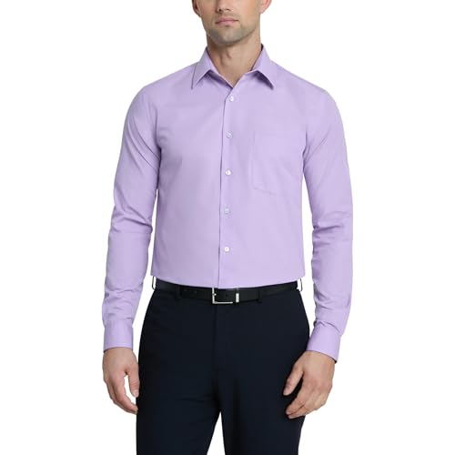 Van Heusen Men's Poplin Regular Fit Solid Point Collar Dress Shirt, Lavender, 14" Neck 32"-33" Sleeve