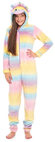 [- Girls Fleece Unicorn Onesie Rainbow Multicoloured Luxury Flannel Hooded Novelty Animal Face Size