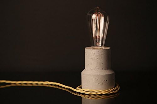 Concrete Lamp "The Cylinder" Grey concrete table lamp with yellow textile cable and vintage Edison bulb