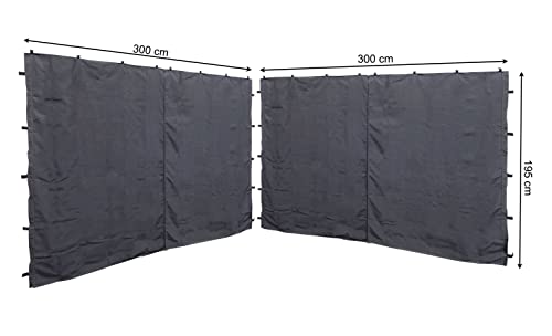 Quick Star 2 Panneaux latéraux avec Fermeture éclair 300x195cm pour Gazebo 3x3m Pavilion Sidewall Anthracite RAL 7012