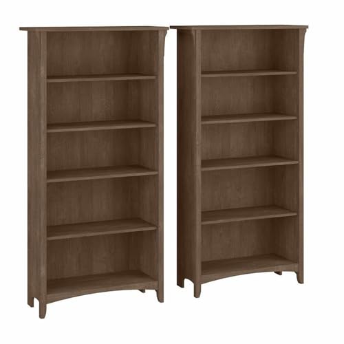Bush Home Salinas Tall 5 Shelf Bookcase - Set of 2 in Ash Brown, Vertical Offic…