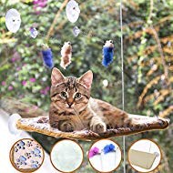 AWOOF Pet Cat Hammock Window Perch Set with Blanket and Interactive Feather Cat Toys, Big Cat Window Bed Sunny Seat, Durable Steady Cat Shelf for Kitten