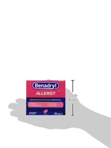 BENADRYL ULTRATABS ALLERGY RELIEF MEDICINE, 25 MG DIPHENHYDRAMINE HCL ANTIHISTAMINE TABLETS FOR RELIEF OF COLD & ALLERGY SYMPTOMS LIKE SNEEZING, RUNNY NOSE, & ITCHY EYES & THROAT, 48 CT